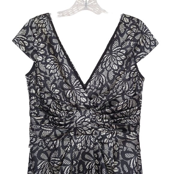 Maggy London size 8 black white floral Dress V-Front V-Back Empire waist - Picture 4 of 13